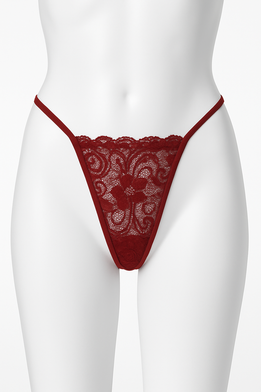 Seductive Comfort: Red Thong G-String Lace Cotton Panties For Women