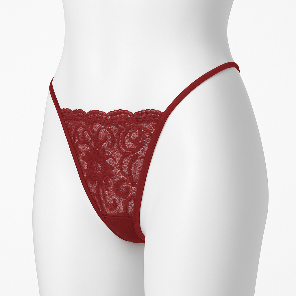 Seductive Comfort: Red Thong G-String Lace Cotton Panties For Women